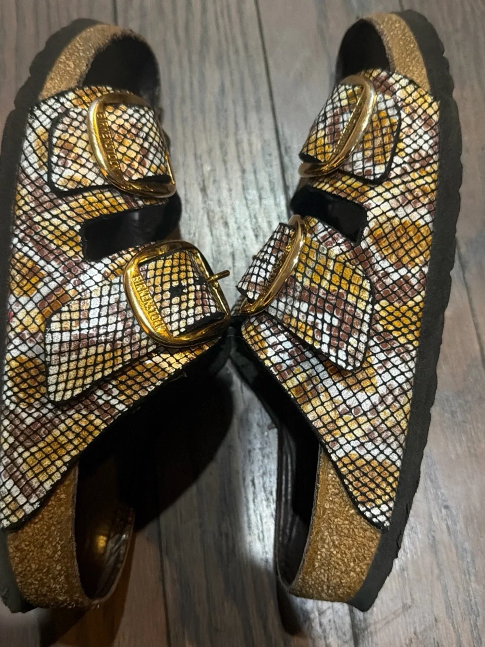 Birkenstock  Arizona Python Brown  microfi Big Buckle Leather sz 9